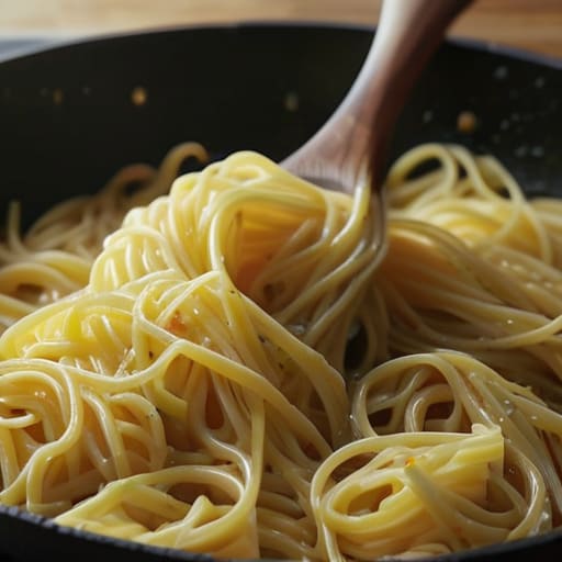 The Weeknight Lemon Garlic Pasta in skillet.