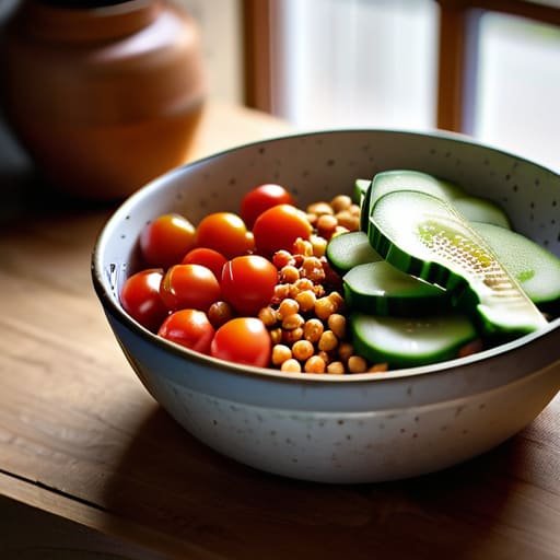 Fresh High-Protein Mediterranean Bowls with chickpeas.