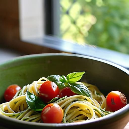 Fresh Elevated Pesto Pasta with spinach.
