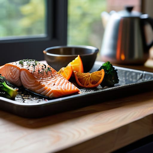 Salmon and vegetables: The Sheet Pan Standard.