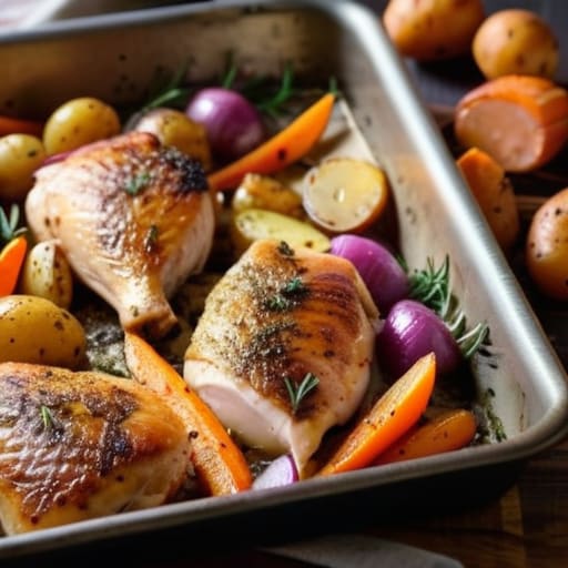 The One-Pan Roasted Chicken and Root Veggies.